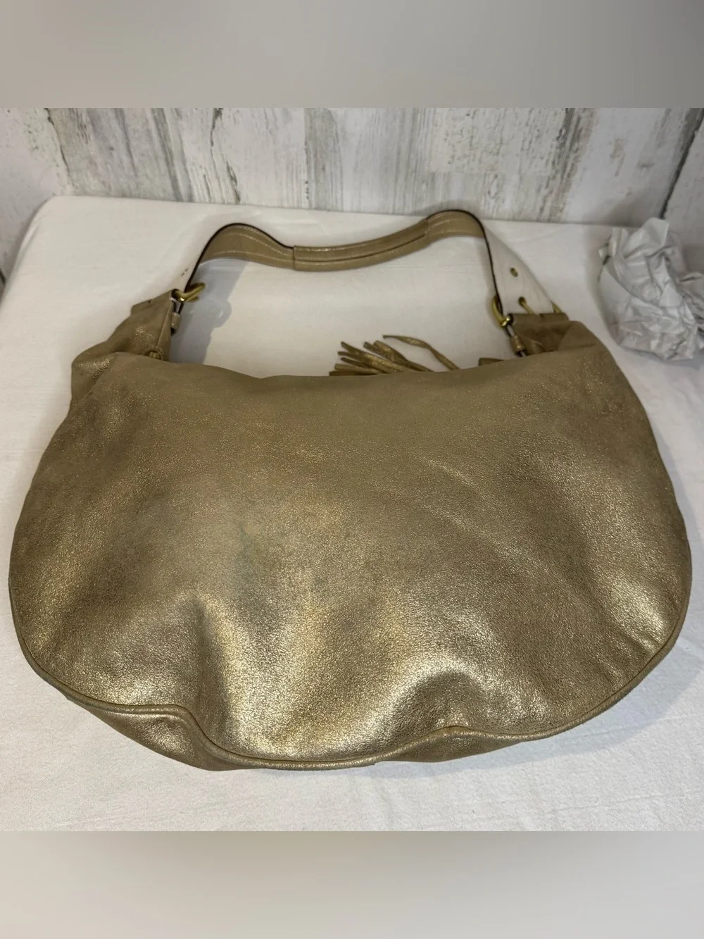 *Coach SoHo Hobo Tortilla Bag Gold Metalic Goat Suede Vintage 2005 9757